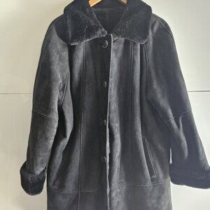 VTG Phil Leather Black Winter Real Suede Real Shearling Coat , Made in Canada